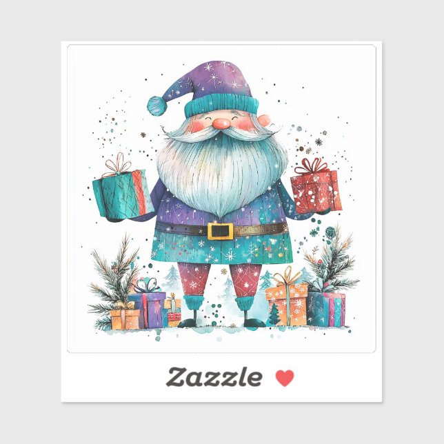 Violet Santa With Gifts in Winter Sticker (Sheet)
