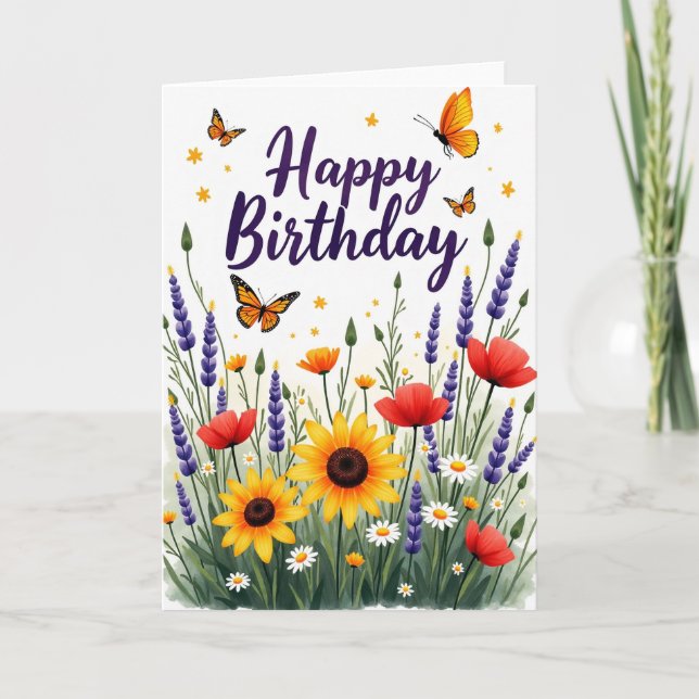 Violet Script Birthday Card (Front)
