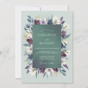 Violet Seafoam Leafy Wedding Invitation