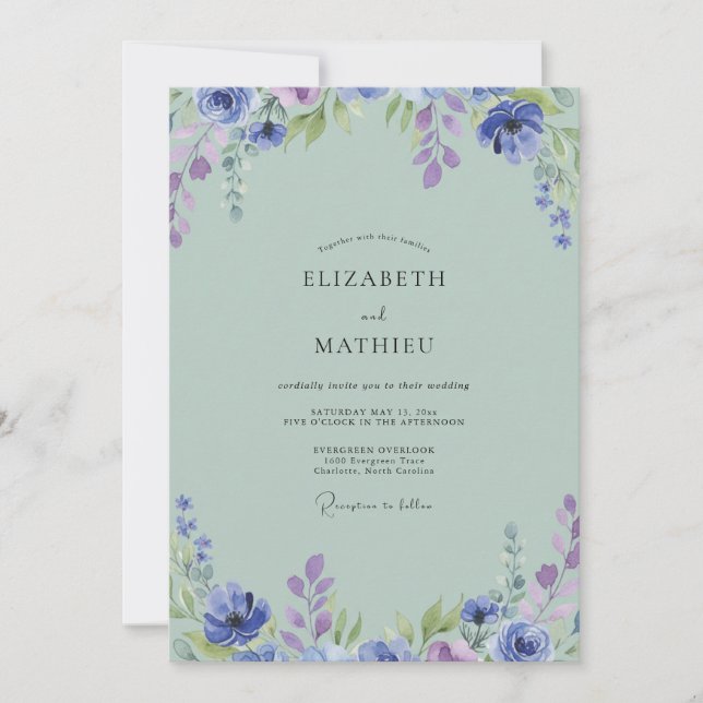 Violet Seafoam Vines Wedding Invitation (Front)