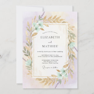 Violet Seafoam Wreath Wedding Invitation