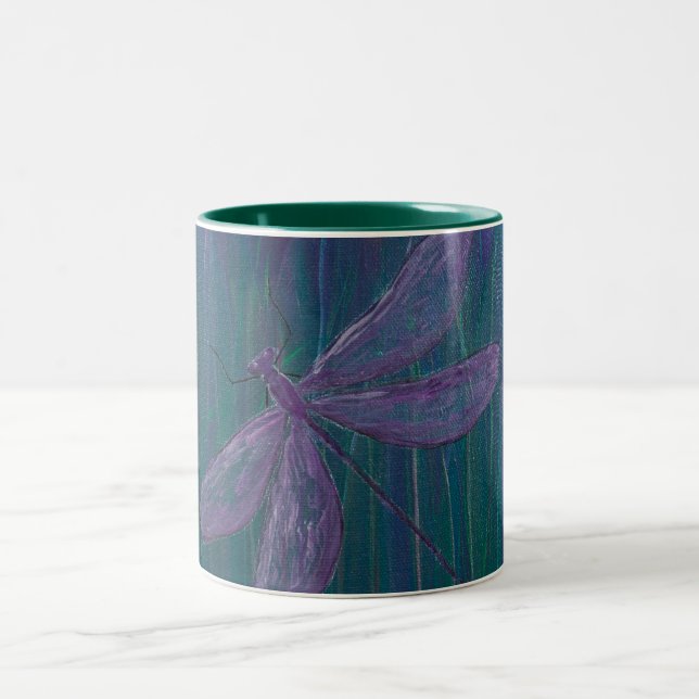 Violet Shimmer Dragonfly Two-Tone Coffee Mug (Center)