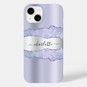 Violet silver agate marble name script Case-Mate iPhone 14 case