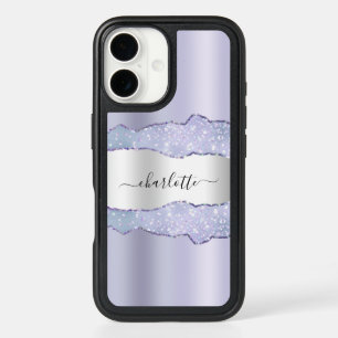 Violet silver agate marble name script iPhone 16 case