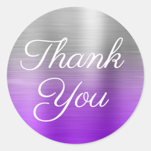 Violet Silver Ombre Foil Thank You Classic Round Sticker
