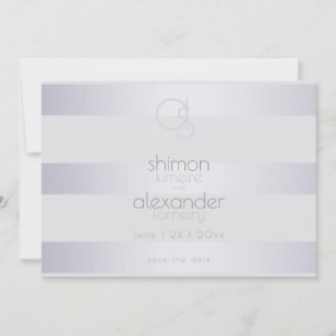 Violet Silver Shimmer Stripes Monogram2 Save The Date