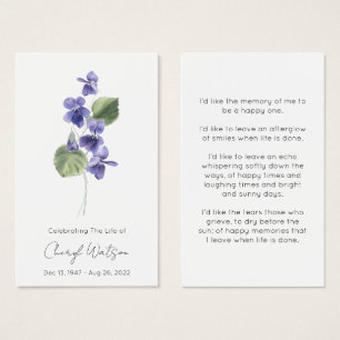 Violet   Simple Funeral Memorial Prayer Card