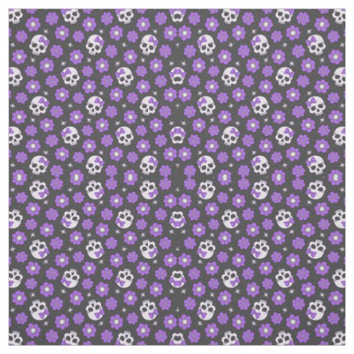 Violet Skulls and Flowers Fabric