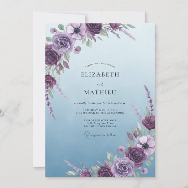 Violet Sky Bloom Wedding Invitation (Front)