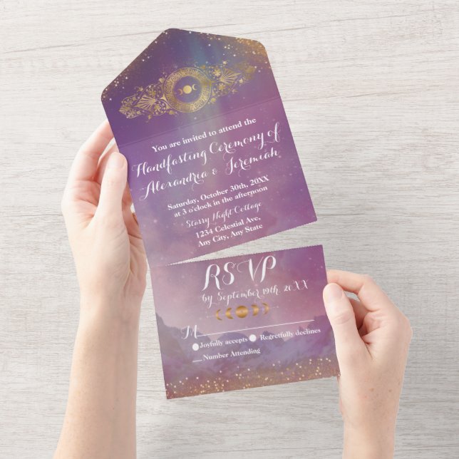 Violet Sky Gold Moon All in One Handfasting Invite (Tearaway)