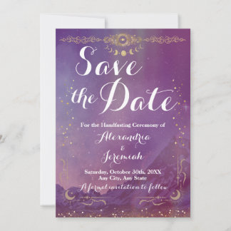 Violet Sky Gold Moon Save The Date Invitation