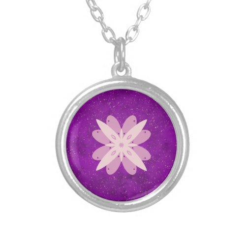 Violet sky pattern with pink star gift silver plated necklace