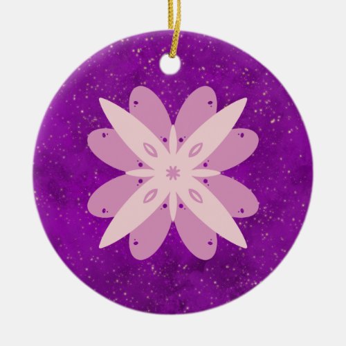 Violet sky pattern with pink star poison ceramic ornament