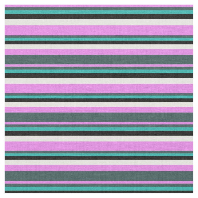Violet, Slate Gray, Sea Green, Black & White Fabric (Close Up)