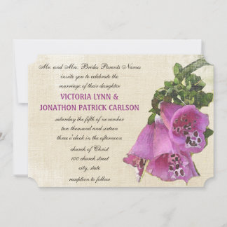 Violet Snapdragon Watercolor Vintage Wedding Invitation