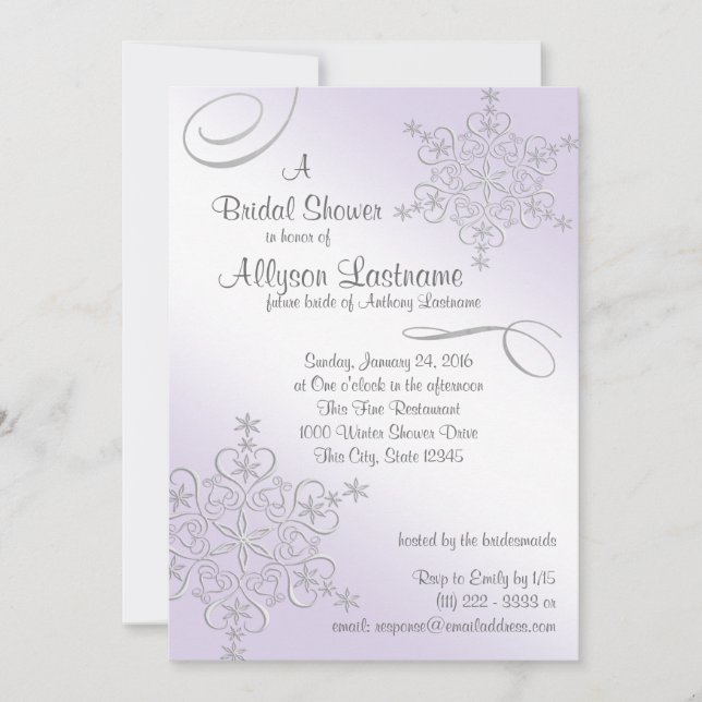 Violet Snowflake Bridal Shower Invitation (Front)