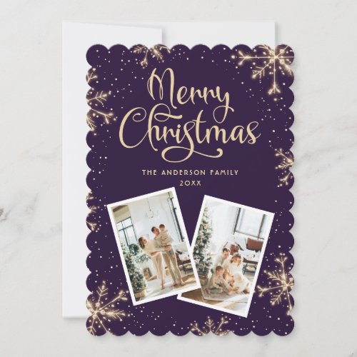 Violet Snowflakes 2 Photo Christmas Card