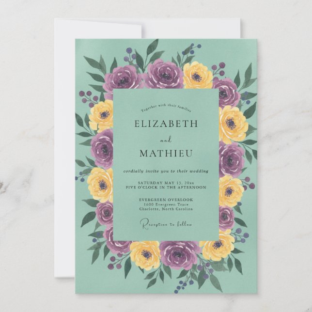 Violet Soft Gold Wreath Wedding Invitation (Front)