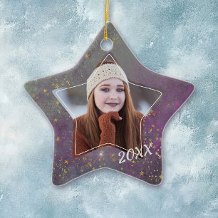 Violet Star Galaxy Graduate Photo Template Ceramic Ornament