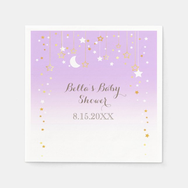 Violet Stars Moon Baby Shower Napkins (Front)