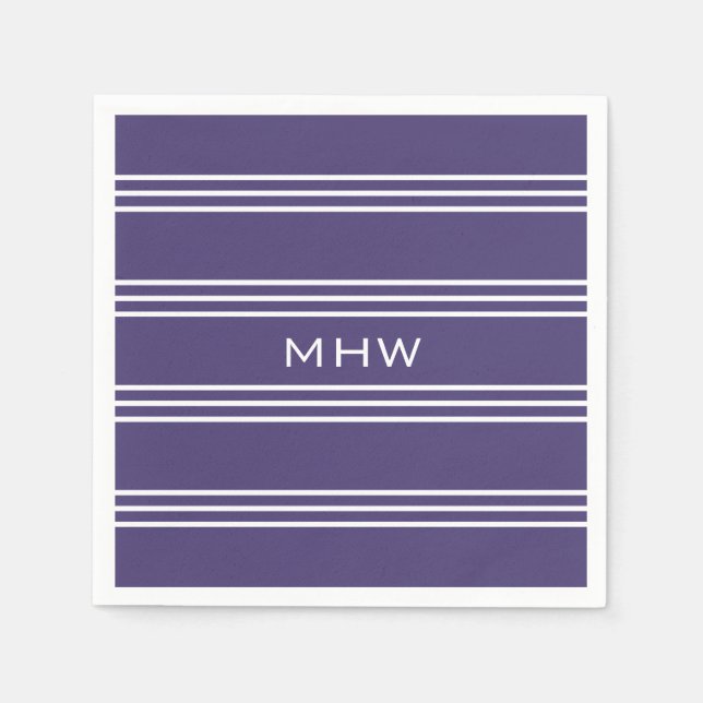 Violet Stripes custom monogram paper napkins (Front)