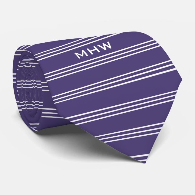 Violet Stripes custom monogram tie (Rolled)