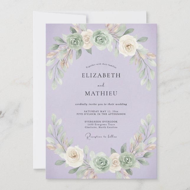 Violet Succulent Leaf Wedding Invitation (Front)