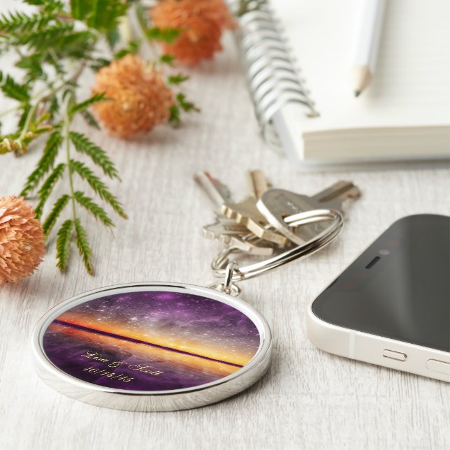 Violet Sunset and Stars Customizable Key Chain (Side)