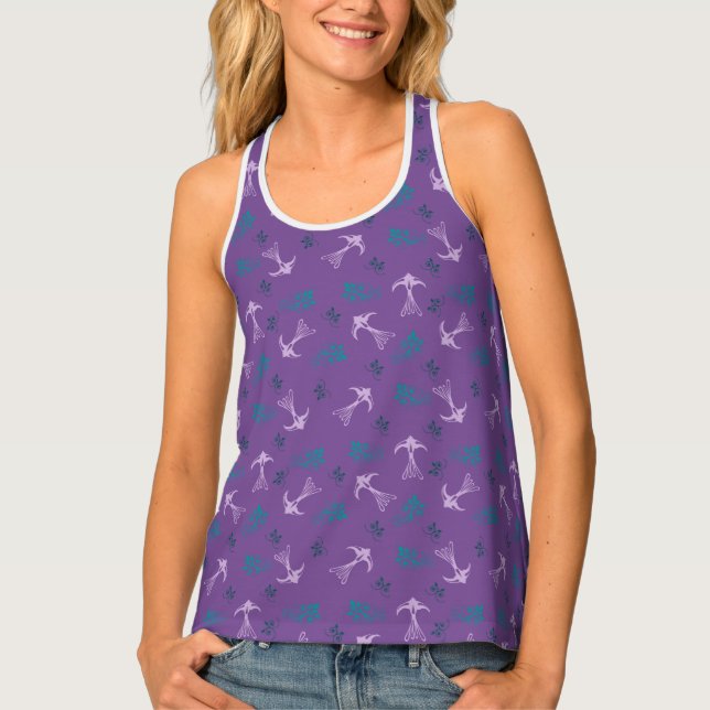 Violet Swallow Floral Pattern Casual Women's Tank Top (Front)