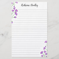 Violet Sweet Pea Floral Add Names Lined