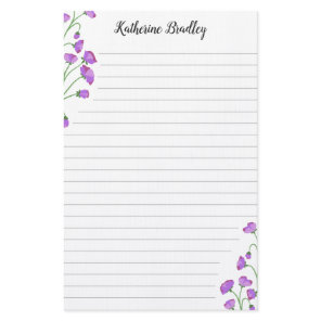 Violet Sweet Pea Floral Add Names Lined Stationery