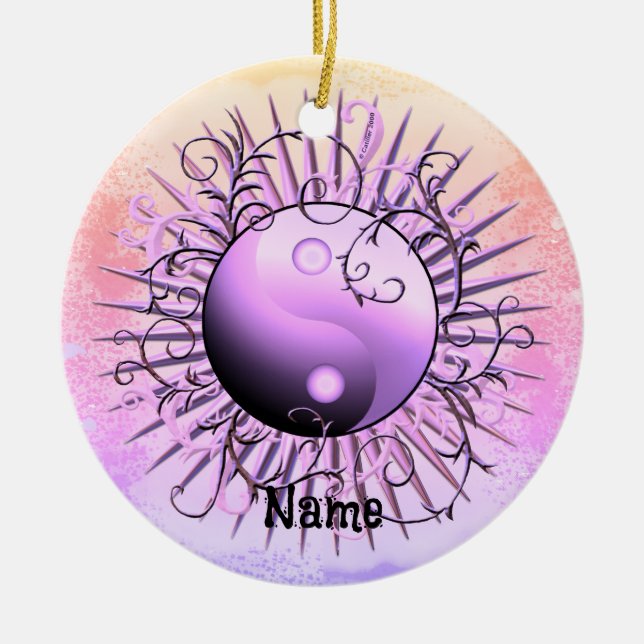 Violet Swirl Yin Yang  Ceramic Ornament (Front)