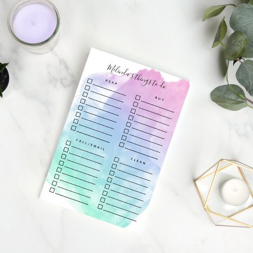 Violet Teal Watercolor Wash Organized Things to Do Post_it Notes