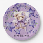 Violet Teddy Bear Chair Stars Girl Baby Shower Paper Plates