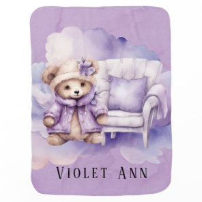 Violet Teddy Bear Clouds Girl Custom Baby Blanket