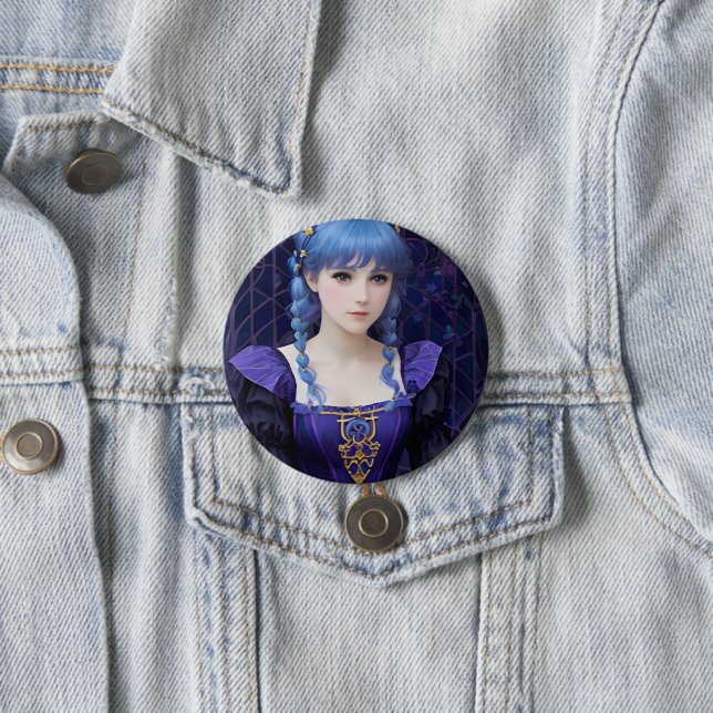 Violet the Cute Dark Academia Girl Fantasy Art Button (In Situ)