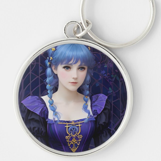 Violet the Cute Dark Academia Girl Fantasy Art Keychain (Front)