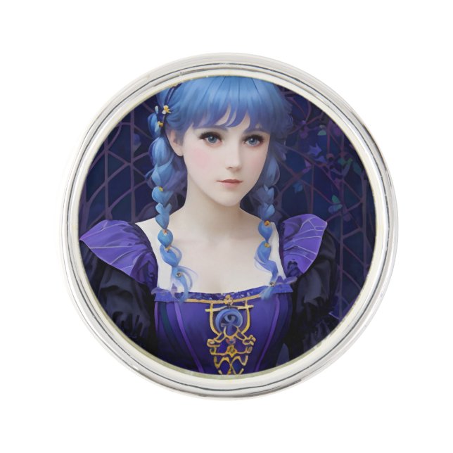 Violet the Cute Dark Academia Girl Fantasy Art Lapel Pin (Front)