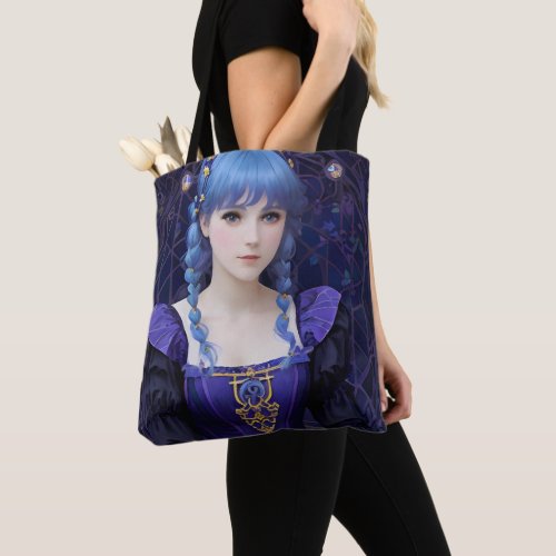 Violet the Cute Dark Academia Girl Fantasy Art Tote Bag