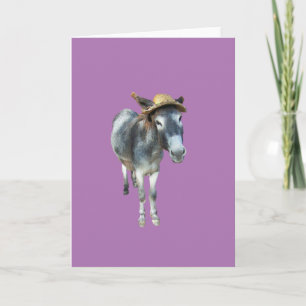 Violet the Donkey in Straw Hat with Flowers Card