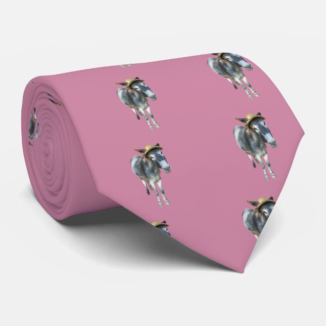 Violet the Donkey in Straw Hat with Flowers Neck Tie (Rolled)