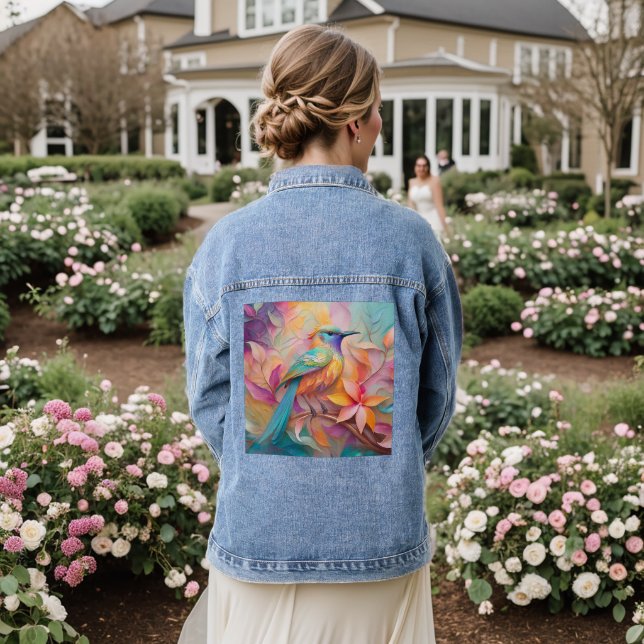 Violet Throated Songbird Fantasy Bird Denim Jacket (Wedding Back)