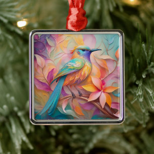 Violet Throated Songbird Fantasy Bird Metal Ornament