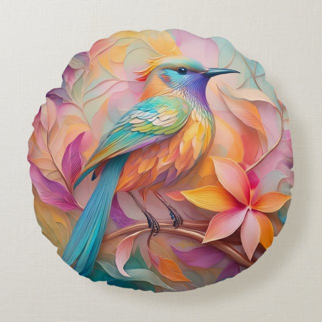 Violet Throated Songbird Fantasy Bird Round Pillow (Front)