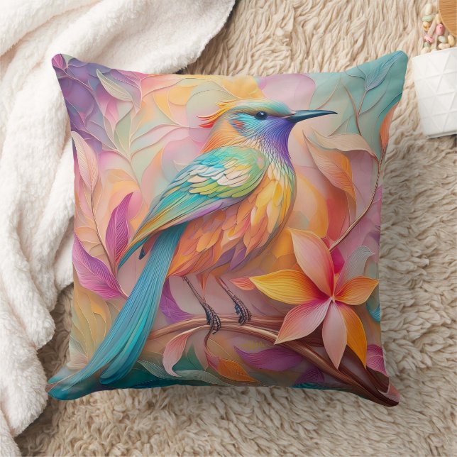 Violet Throated Songbird Fantasy Bird Throw Pillow (Blanket)