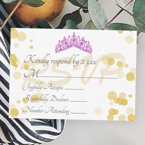 Violet Tiara and Gold Shimmery Lights RSVP Card