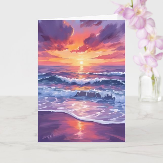 Violet Tide | Purple Sunset Ocean Waves Painted Card (Orchid)