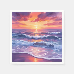Violet Tide Purple Sunset Ocean Waves Painted Napkins