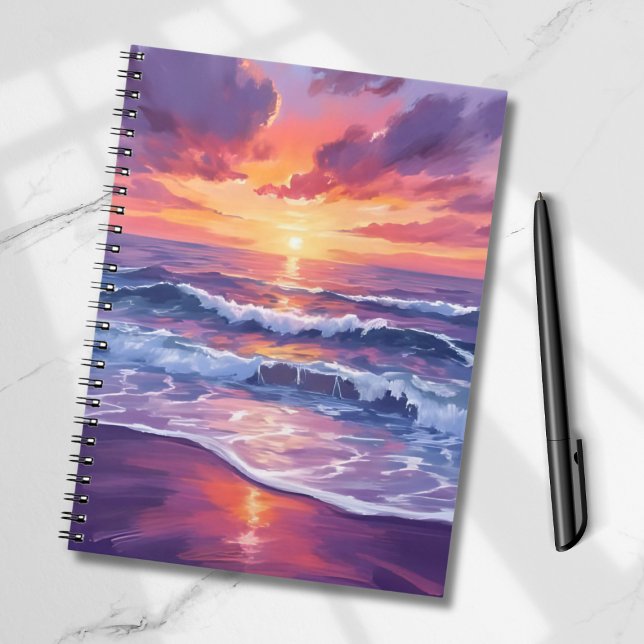 Violet Tide | Purple Sunset Ocean Waves Painted Notebook (Creator Uploaded)