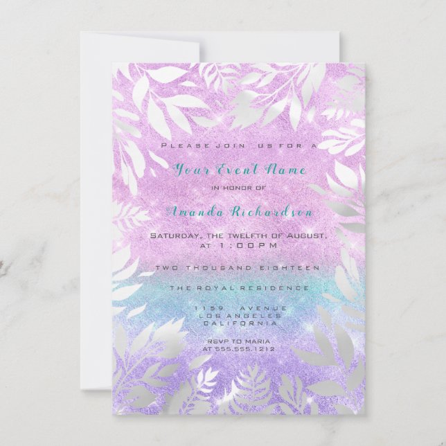 Violet Tiffany Glitter Ombre Floral Sparkly Bride Invitation (Front)
